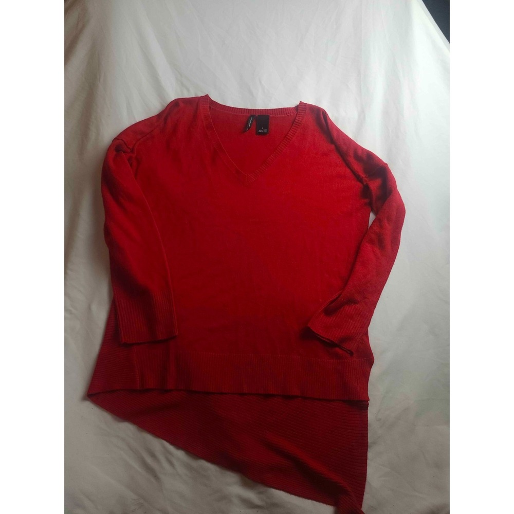 New Directions Pullover Sweater Womens Large Red Knit Asymmetrical Hem Preppy